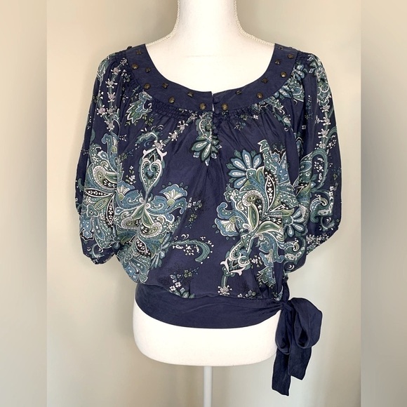 Nine West Silk Top Blouse Boho Feminine Floral Size Small Spring Summer Chic - Picture 2 of 9